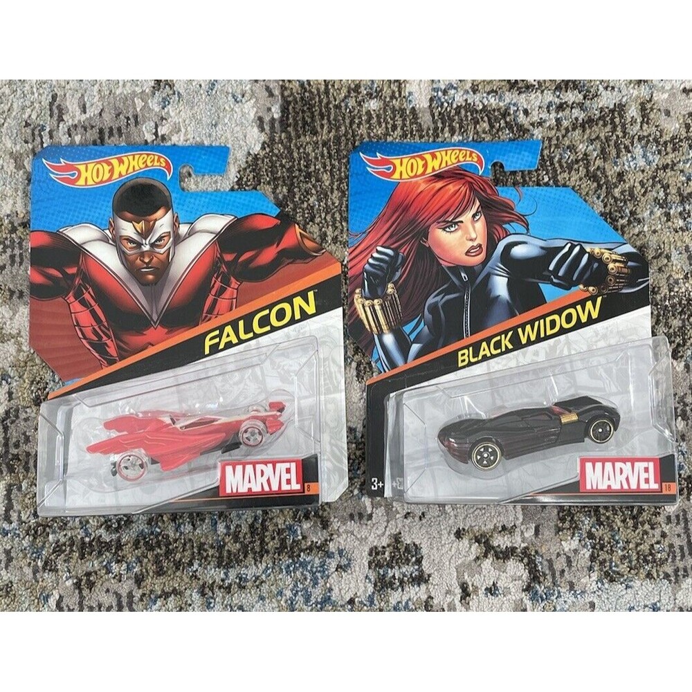 HOT WHEELS 2015 MARVEL CHARACTER CARS FALCON BLACK WIDOW DIECAST